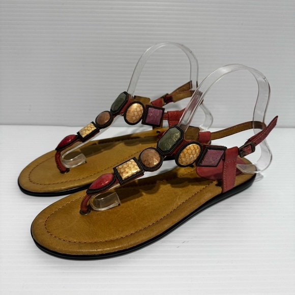 Frye Dani Multicolor Jeweled T Strap Sandals Size 7 1/2 - Picture 2 of 14